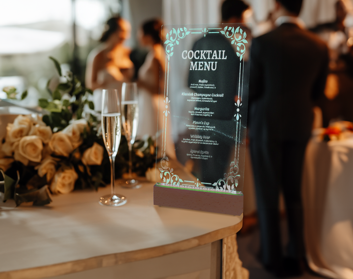 Color-Changing LED Acrylic Wedding Drink Menu
