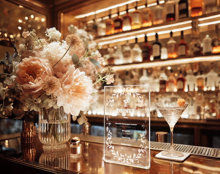 Crystal Clear Transparent Acrylic Wedding Bar Menu Sign
