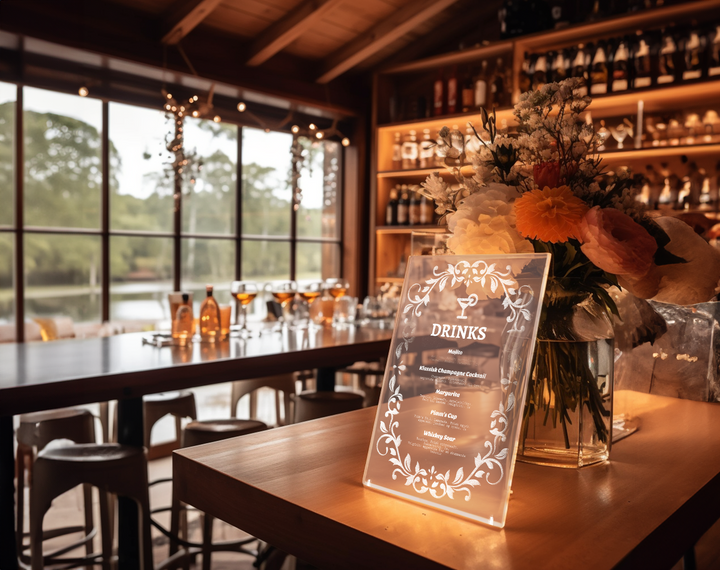 Elegant Transparent Acrylic Wedding Bar Display
