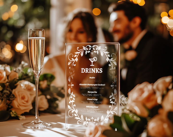Minimalist Wedding Bar Menu in Clear Acrylic
