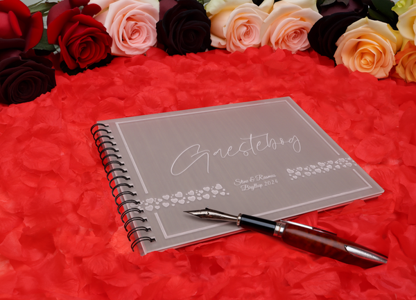 Moderne Elegance: Frostet Akryl Gæstebog med Birketræsdesign – Et Nutidigt Minde for Varige Bryllupserindringer